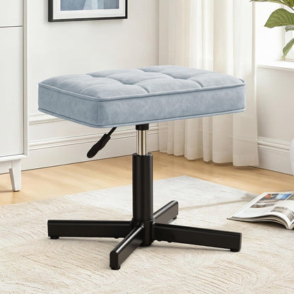 LUE BONA Adjustable Vanity Stool, Foot Rest Under Desk, 360° Swivel Vanity Chair for Makeup Room, Black Upholstered Faux Leather Ottoman for Bathroom & Living Room, 300lbs