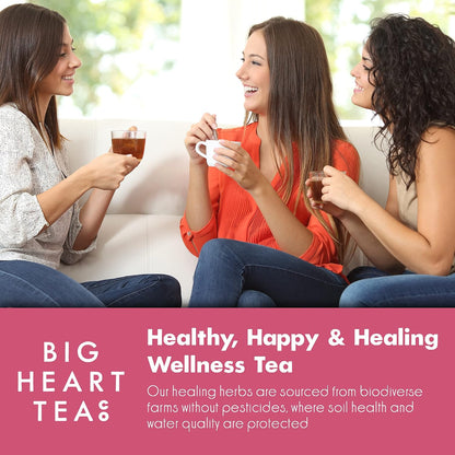 Big Heart Tea Co. Tea Bags - Blushing Pink Hibiscus - Certified Organic, Naturally Sweet Ayurvedic Herbal Decaf Tea with Small Batch Ground Herbs - Adaptogenic Tulsi and Lemongrass, 50 Pack