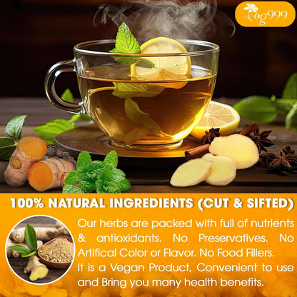 120 Bags Premium Turmeric Ginger Cinnamon Tea, Improve Digestion, Support Brain, Weight, Skin and Sleep, Eco-Conscious Tea Bags and Premium Natural Ingredients. Turmeric Ginger Herbal Tea. No Sugar, No Caffeine, No Gluten, Vegan.