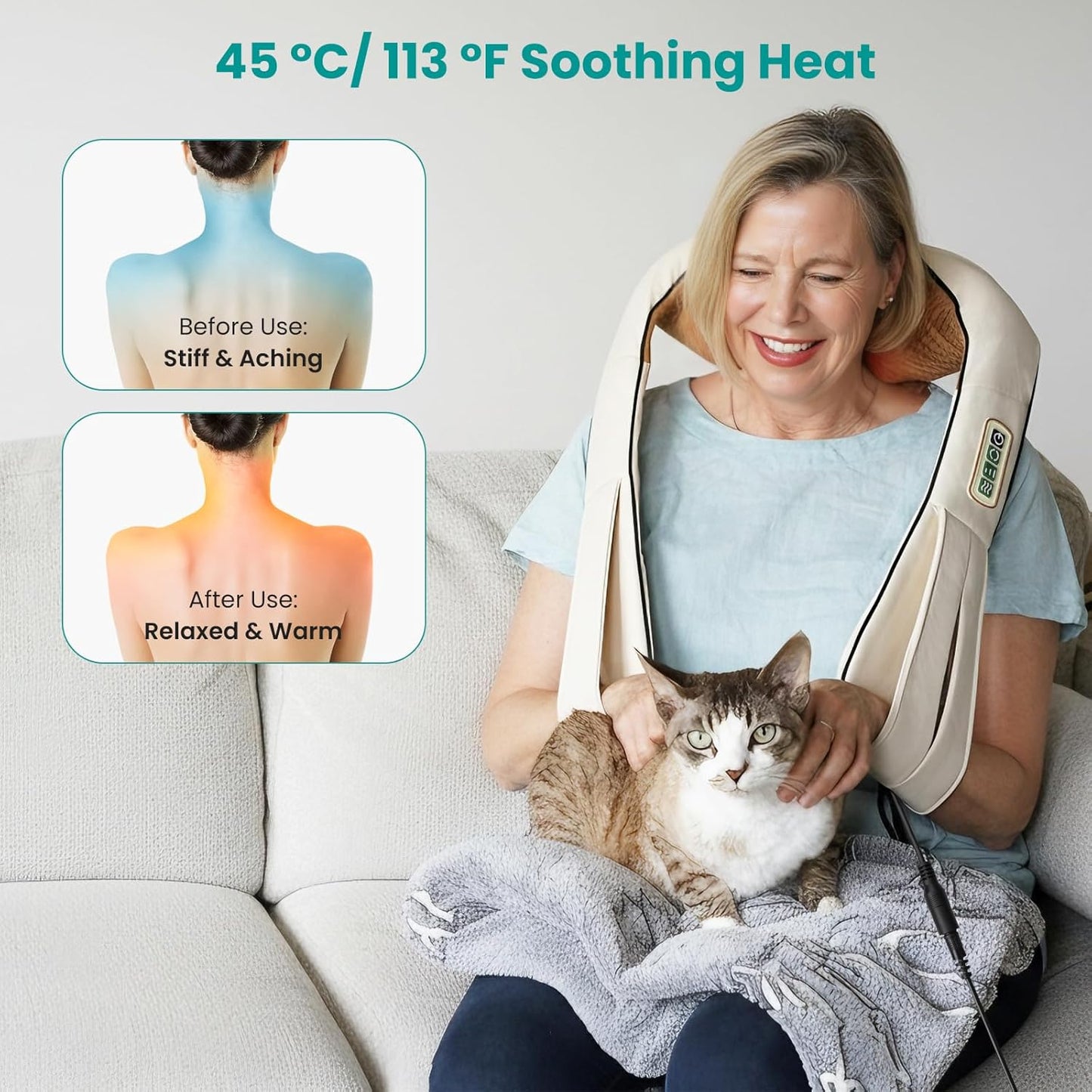 Nekteck Shiatsu Neck Massager with Heat for Pain Relief Deep Tissue, 2026 Upgraded 3D Back Shoulder Kneading Massage Pillow, Body Muscle Relaxation Tools Gifts for Him Her, Blue (NOT Cordless)
