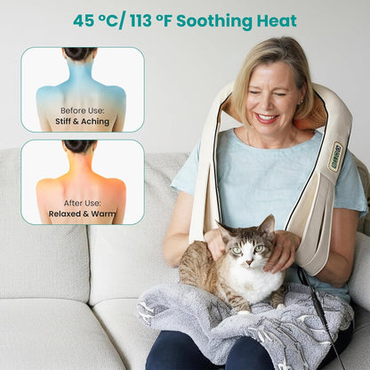 Nekteck Shiatsu Neck Massager with Heat for Pain Relief Deep Tissue, 2026 Upgraded 3D Back Shoulder Kneading Massage Pillow, Body Muscle Relaxation Tools Gifts for Him Her, Blue (NOT Cordless)