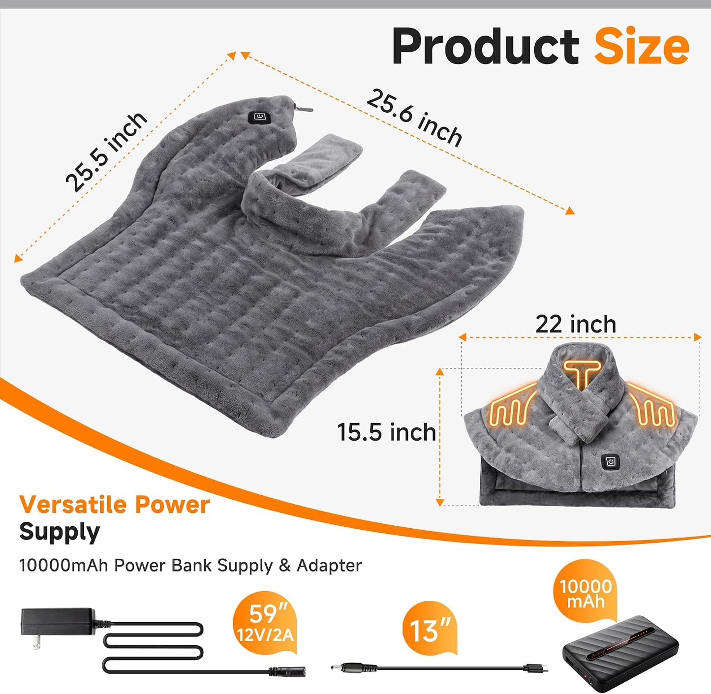 Portable Cordless Heating Pad for Neck and Shoulders Back, 10000mAh Battery - Rechargeable & Wireless, Electric Weighted Heated Neck Wrap & Neck Warmer, 3 Heat Settings, Birthday Gifts for Women Men