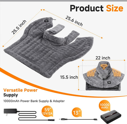 Portable Cordless Heating Pad for Neck and Shoulders Back, 10000mAh Battery - Rechargeable & Wireless, Electric Weighted Heated Neck Wrap & Neck Warmer, 3 Heat Settings, Birthday Gifts for Women Men