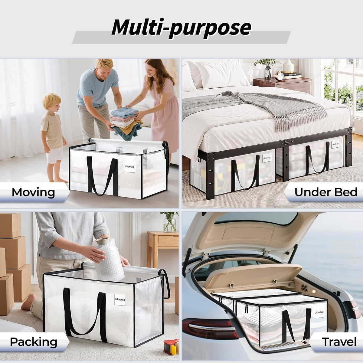 ukeetap Extra Large Clothes Storage Bins with Lids, Clear