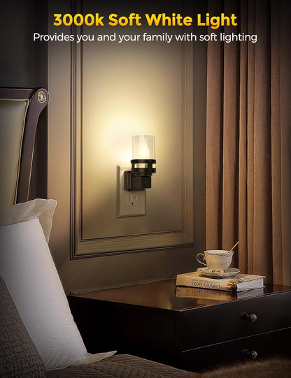 Briignite Flameless Candle Night Light, 2 Pack, Night Lights Plug into Wall, Candle Nightlight with Light Sensor, 0-100LM Dimmable LED Night Light Plug in, 1800K Amber Nightlight for Hallway Bathroom