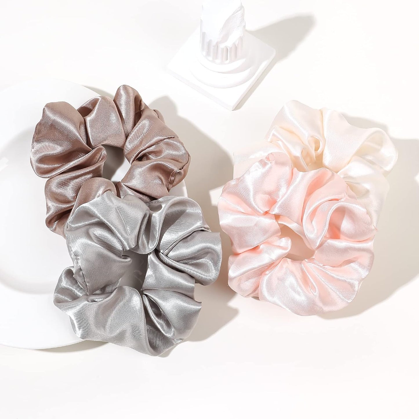 16 Pcs Scrunchies for Women - Black Satin Silk Scrunchies for Girls Hair Ties Elastics Bands Ponytail Holder Hair Accessories