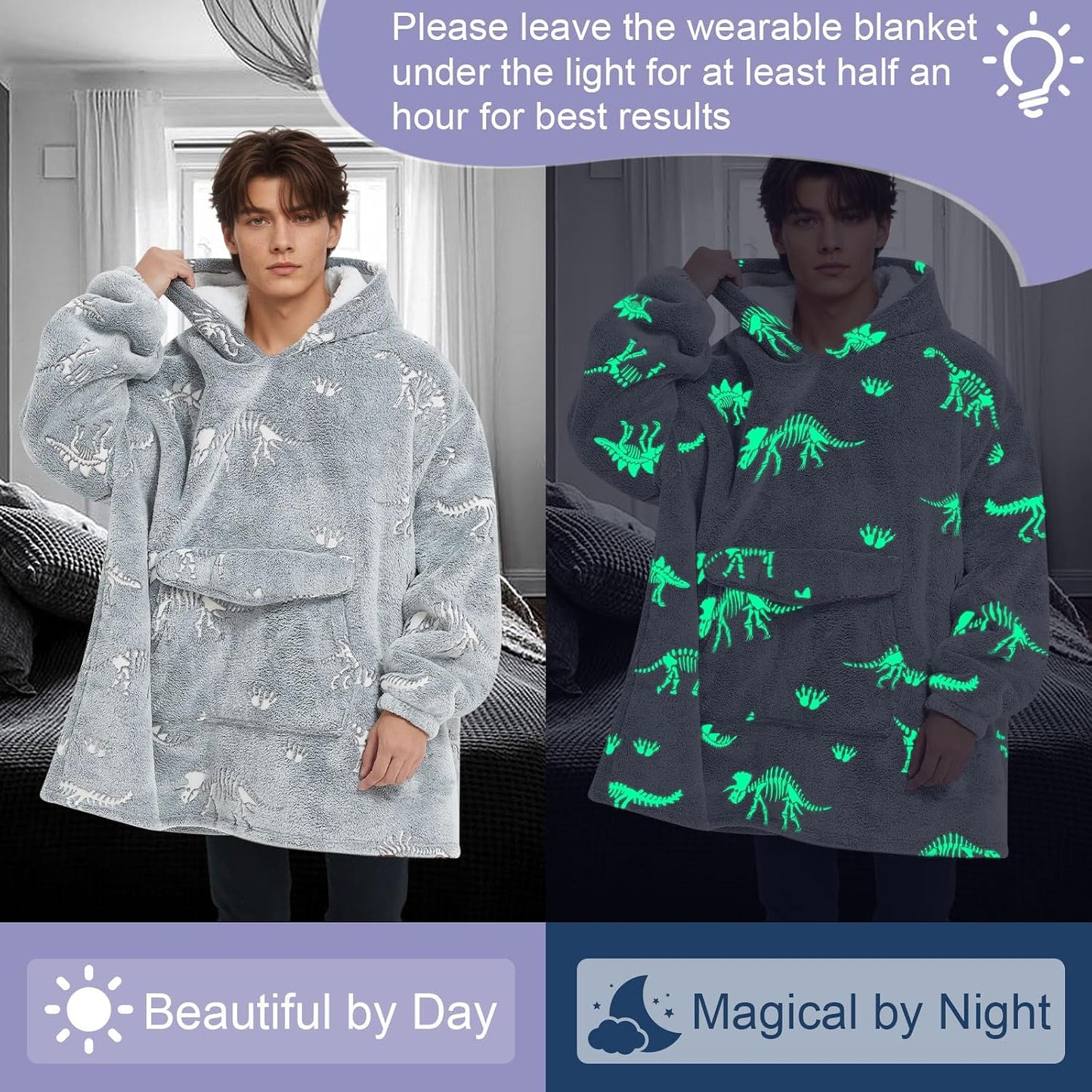 Fiosnow Sun and Moon Blanket Hoodies for Women and Men Adult Oversize Wearable Blanket Hoodies for Soft and Warm