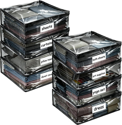 Plastic Storage Bags with Easy-Glide Zipper, Durable Clear Vinyl Zippered Storage Bags for Clothes Sweaters Comforters Blankets Sheets Bedding (15.7 x 13.8 x 3.9 Inch, Transparent White)