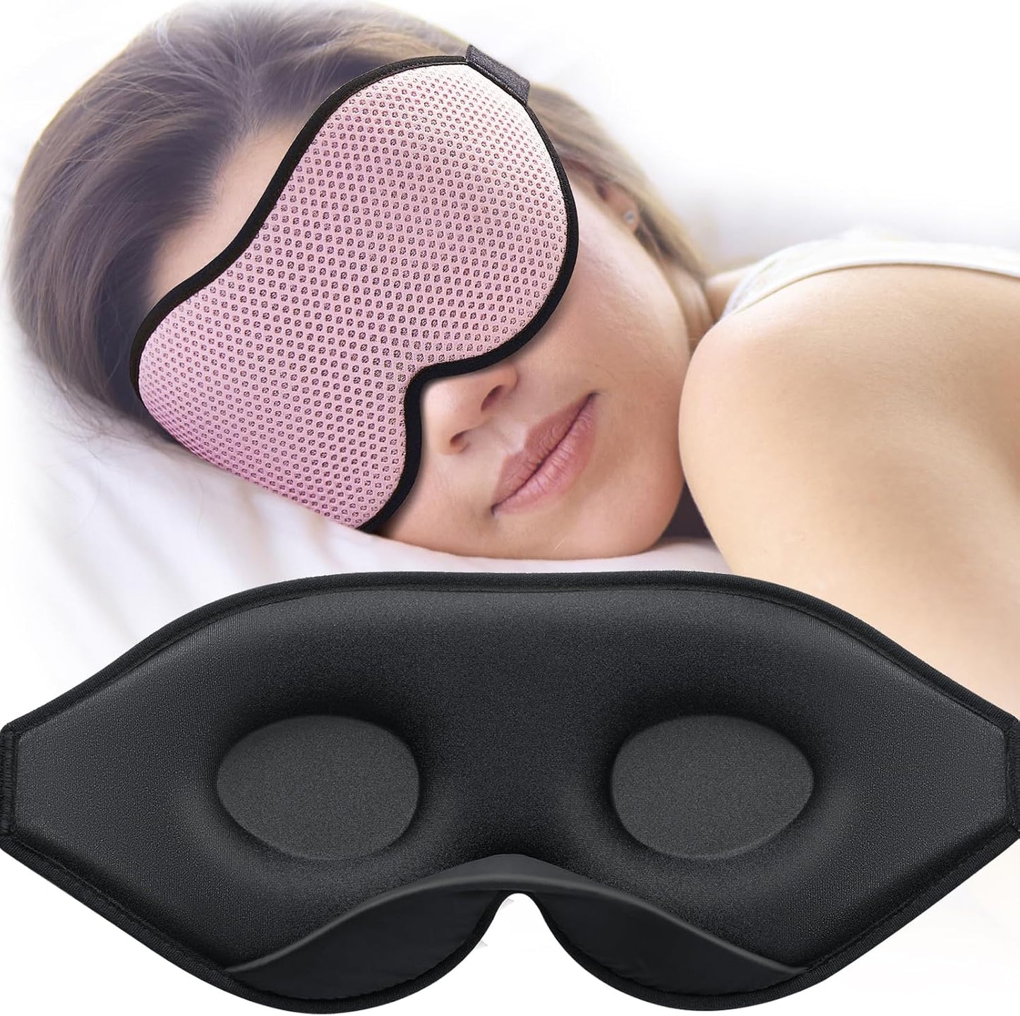 MABAO Sleep Mask for Side Sleeper, Eye Mask for Sleeping Women Men, 3D Contoured Cup No Eye Pressure 100% Light Blocking Sleeping Mask with Adjustable Strap Night Blindfold Flight, Travel, Nap, Black