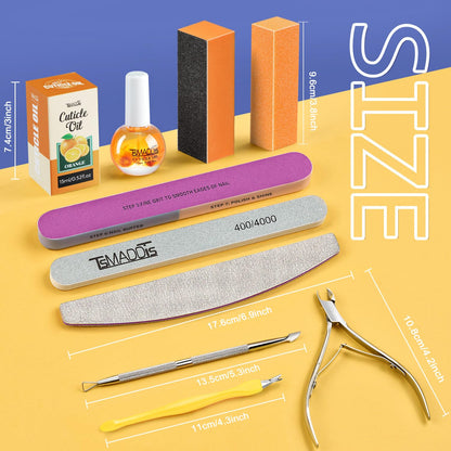 TsMADDTs Manicure Tools Kit Nail Care Kit with 3 pcs Files, 2 pcs Buffer Blocks, 2 Polishing Buffers, Cuticle Nipper, Pusher and Cuticle Oil