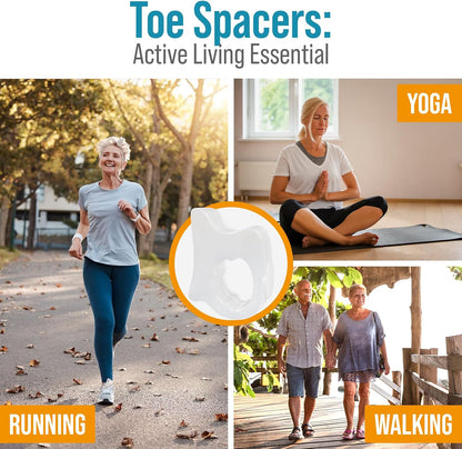 5 STARS UNITED Big Toe Spacers for Men & Women – 4 Gel Separators for Overlapping & Curled Toes, Bunions, Alignment - Diabetic Foot Care, Silicone Spreader, Corrector & Straightener, Clear