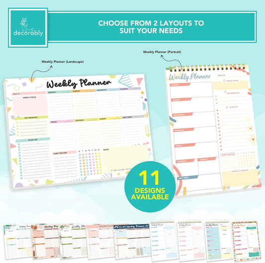 Decorably 52 Sheets Colorful Pastel Weekly to Do List Notepad - 6.5x10" Spring-Bound Planner Pad, Easy Tear-Off for Priorities, Habit Tracker, Focus & Notes - Home, School, Office