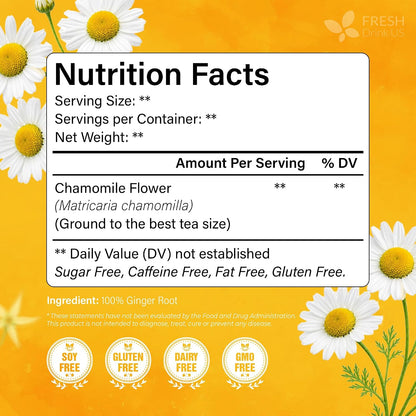 FreshDrinkUS, 135 Chamomile Tea Bags, 100% Natural and Pure Chamomile Flowers, Eco-Conscious Tea Bags. Chamomile Flower Herbal Tea. No Sugar, No Caffeine, No Gluten, Vegan.