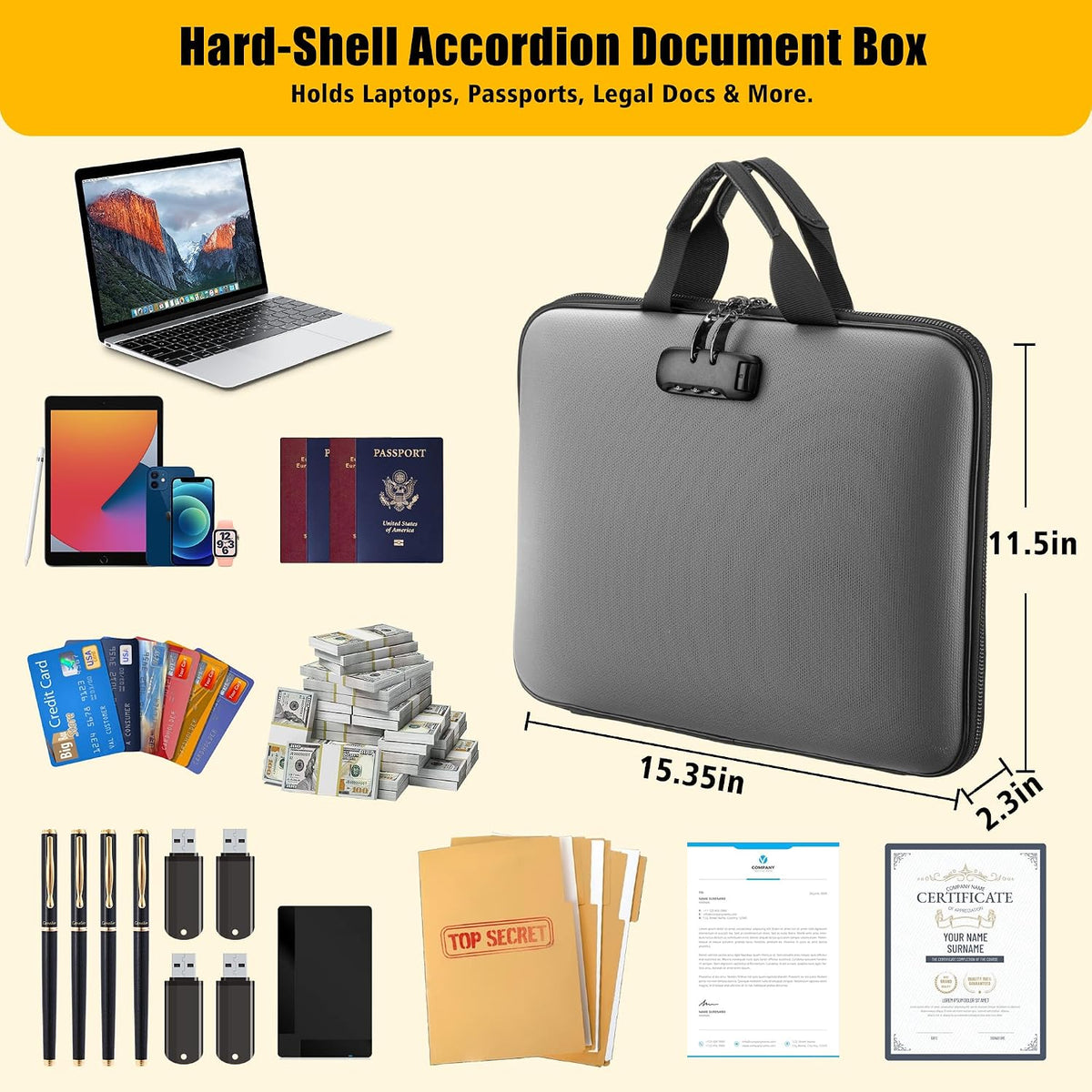 facka Fireproof Document Organizer Box with Lock, 13 Pocket Safe File Bag