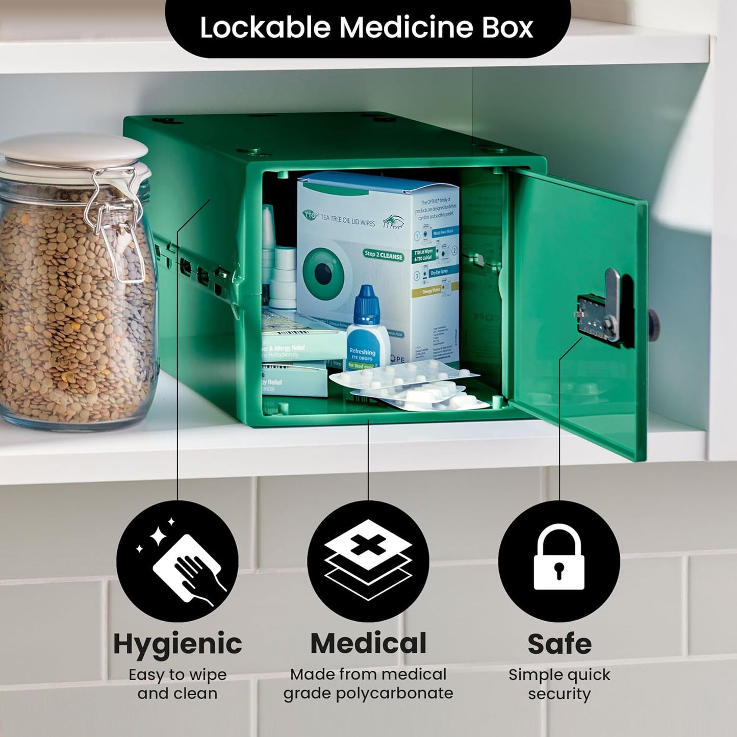 Lockabox One™ | Premium Lock Box | Medium Combination Lock Box For Food, Medicine & Home Safety | External Size 12 x 8 x 6.6 inches (Crystal)
