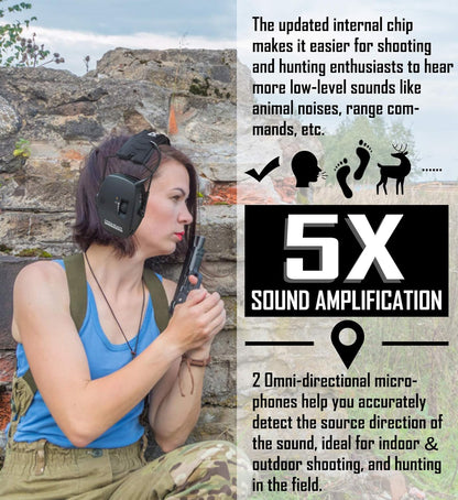 PROHEAR Electronic Ear Protection for Shooting with 4X Sound Amplification, Gun Range Hearing Protection Muffs, NRR 23dB Noise Reduction Headphones for Hunting, Green