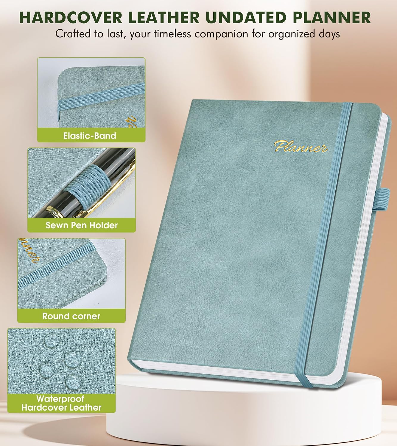 Undated Weekly and Monthly Planner, Hardcover Leather Calendar Blank Planner, Simplified To Do List Notebook with Goal & Habit Tracker Organizer, A5 Daily Weekly Planner for Work School Home, Black