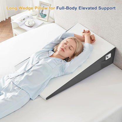 Yojoker Wedge Pillow for Sleeping - 12 Inch Bed Wedge for Headboard Triangle Pillow, Memory Foam Wedges for Acid Reflux, GERD, Snoring, Post Surgery Back Pain Relief, Leg Elevation, Washable Cover