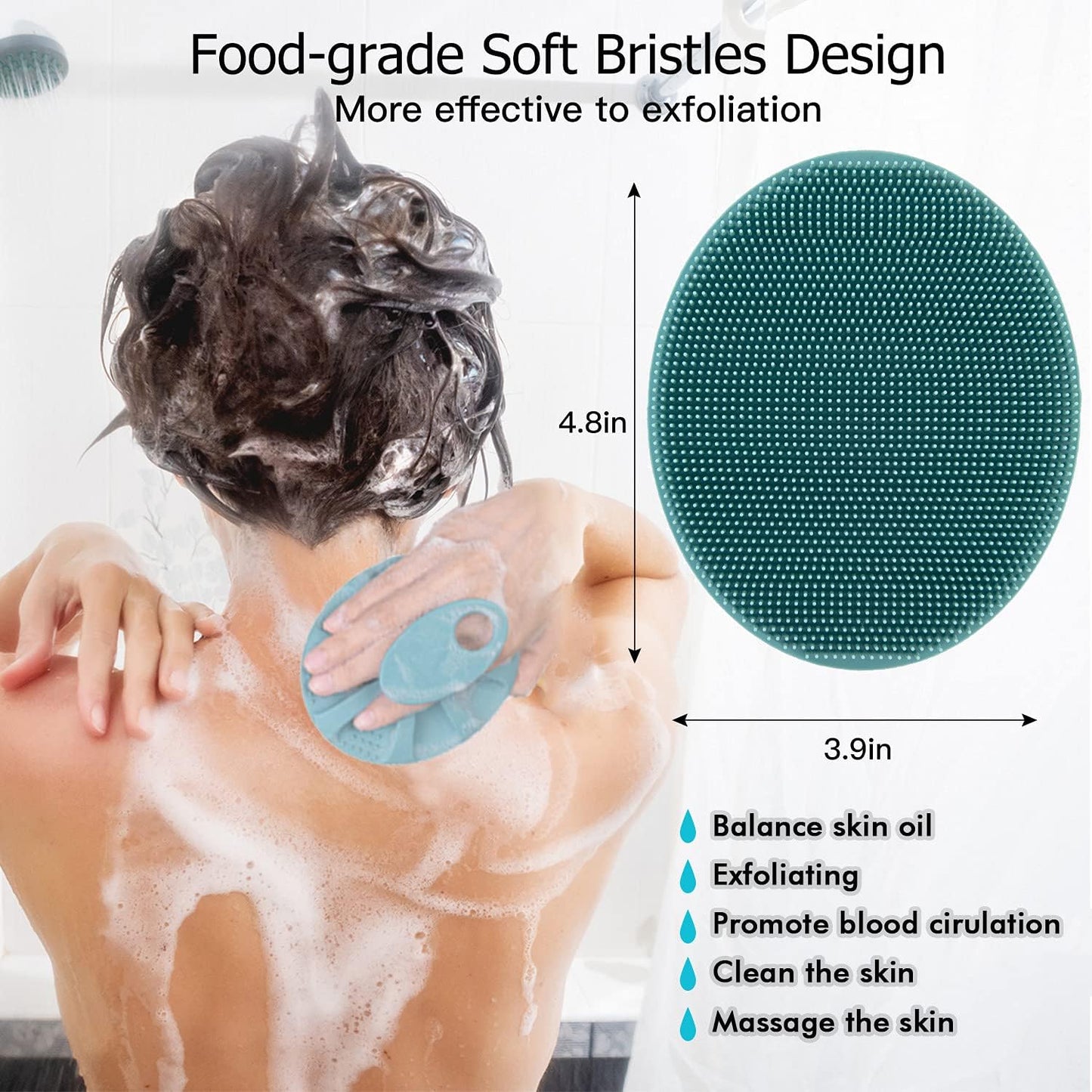 INNERNEED Soft Silicone Body Cleansing Brush Shower Scrubber, Gentle Exfoliating and Massage for All Kinds of Skin (Dark Green)