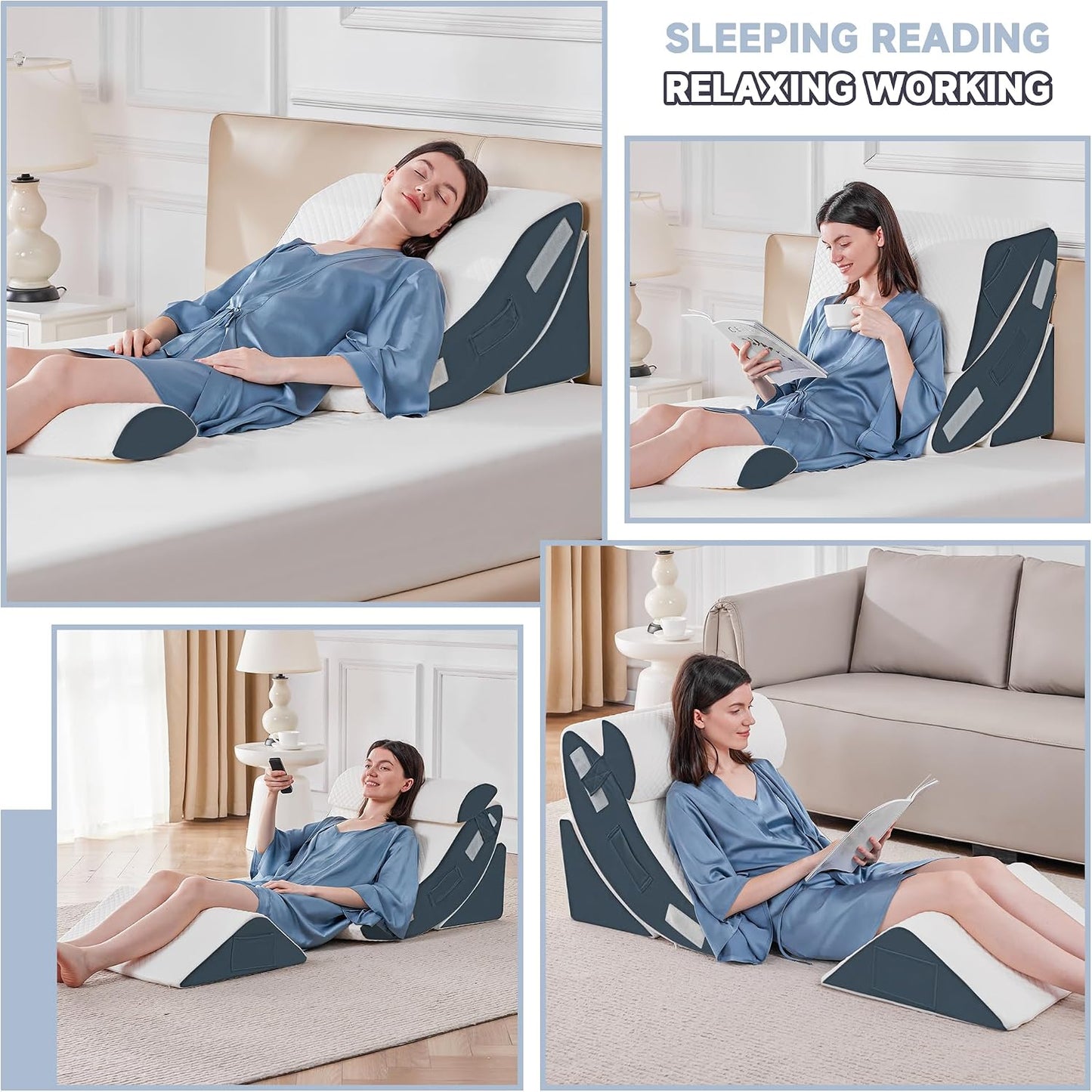 Yojoker 4PCS Orthopedic Bed Wedge Pillow Set for Sleeping, Post Surgery Foam Pillow for Body, Back and Leg Pain Relief, Triangle Adjustable Support Pillow - Acid Reflux, Anti Snoring & GERD Sleeping