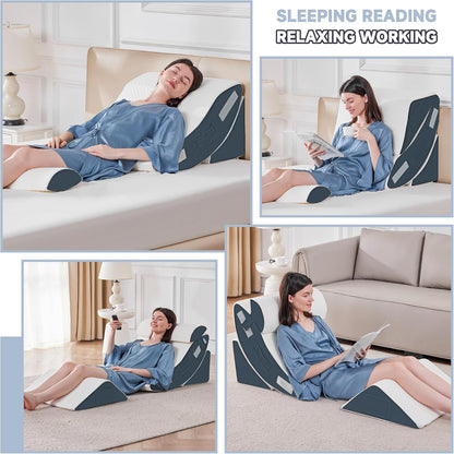 Yojoker 4PCS Orthopedic Bed Wedge Pillow Set for Sleeping, Post Surgery Foam Pillow for Body, Back and Leg Pain Relief, Triangle Adjustable Support Pillow - Acid Reflux, Anti Snoring & GERD Sleeping