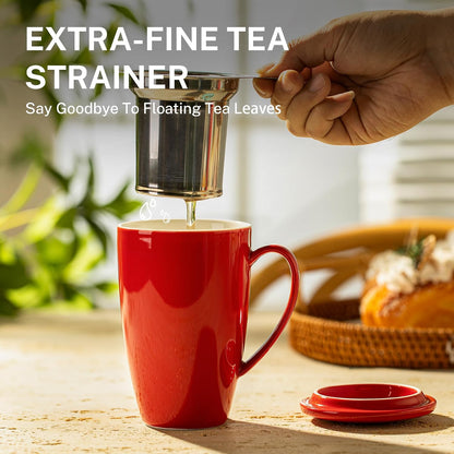 Sweese 15oz Porcelain Tea Mug with Infuser and Lid – Microwave Safe, Ergonomic Handle, Lead-Free Glaze, for Loose Leaf Tea
