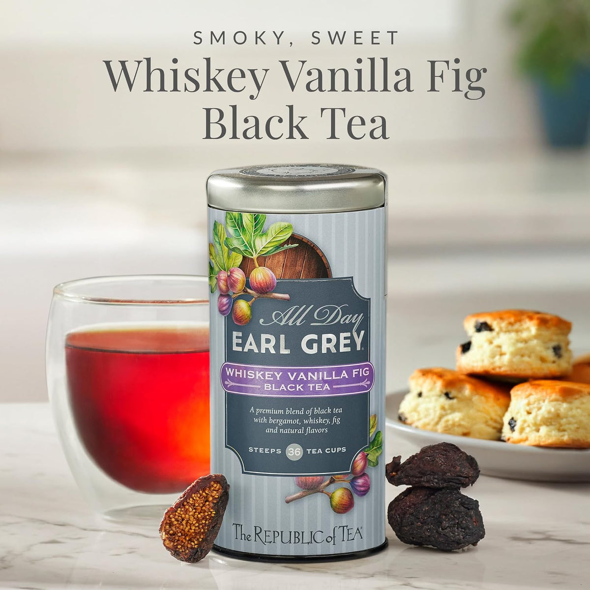 The Republic of Tea All Day Earl Grey Whiskey Vanilla Fig Black Tea, 36 Ct
