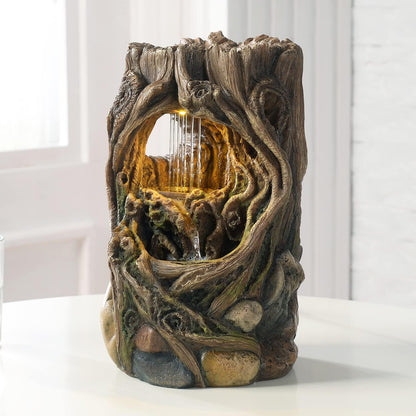 GOSSI Indoor Water Fountain Stump Rain Drop Meditation Desk Fountain Artistic Relaxation Waterfall for Home and Office Decor (22013)