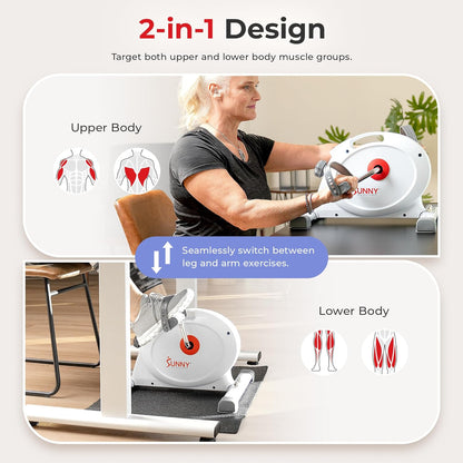 Sunny Health & Fitness Smart Under-Desk Bike Exerciser, Low-Impact Cardio Cycling Equipment for Home/Office, Mini Paddler for Arm/Leg Mobility Training, Free SunnyFit App