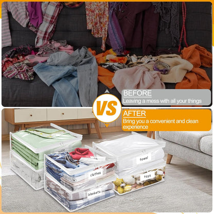 Plastic Storage Bags with Easy-Glide Zipper, Durable Clear Vinyl Zippered Storage Bags for Clothes Sweaters Comforters Blankets Sheets Bedding (15.7 x 13.8 x 3.9 Inch, Transparent White)