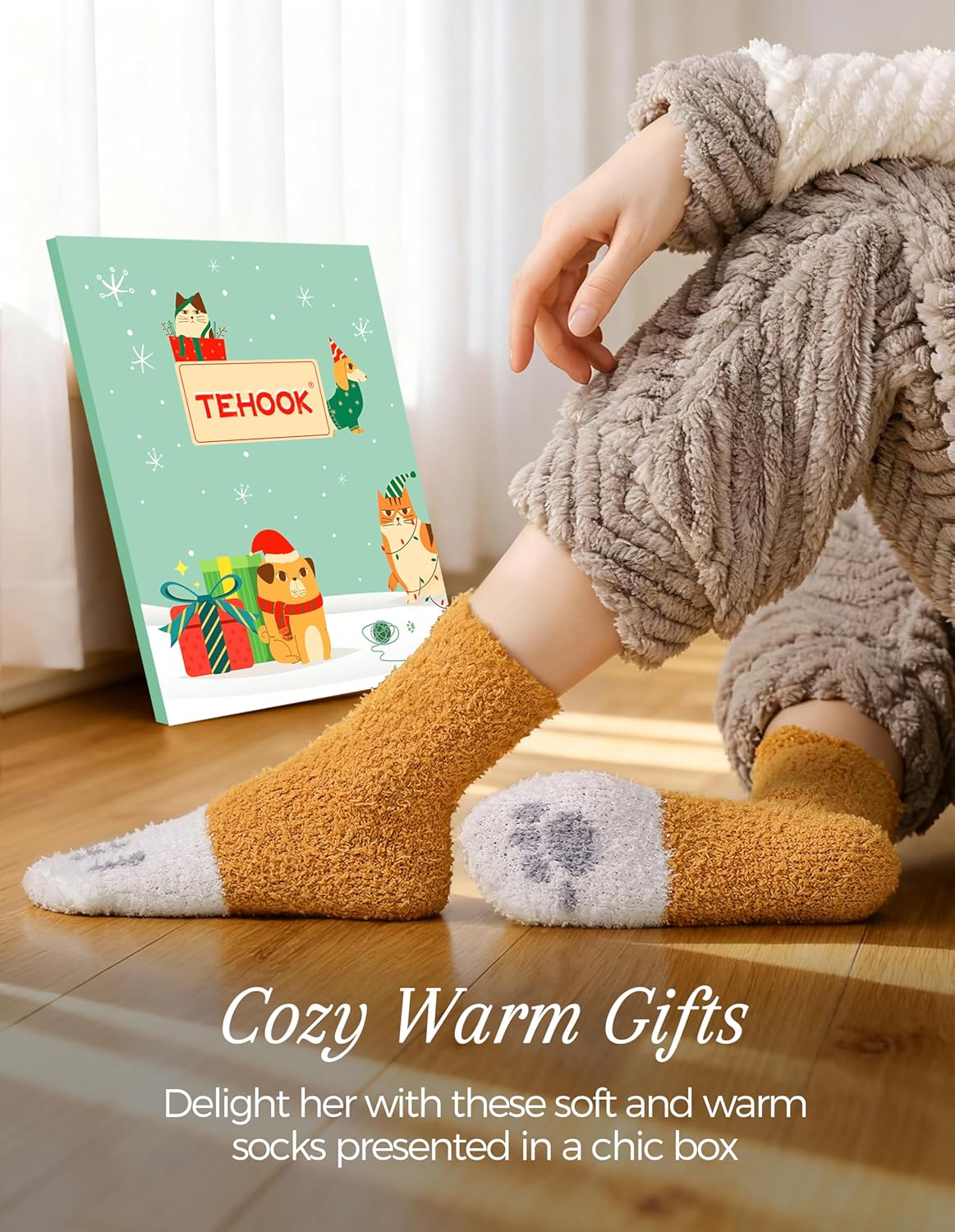 TEHOOK Warm & Cozy Gifts for Women, Fluffy Fuzzy Plush Sleeping Slipper Socks - Soft Warm Fabric