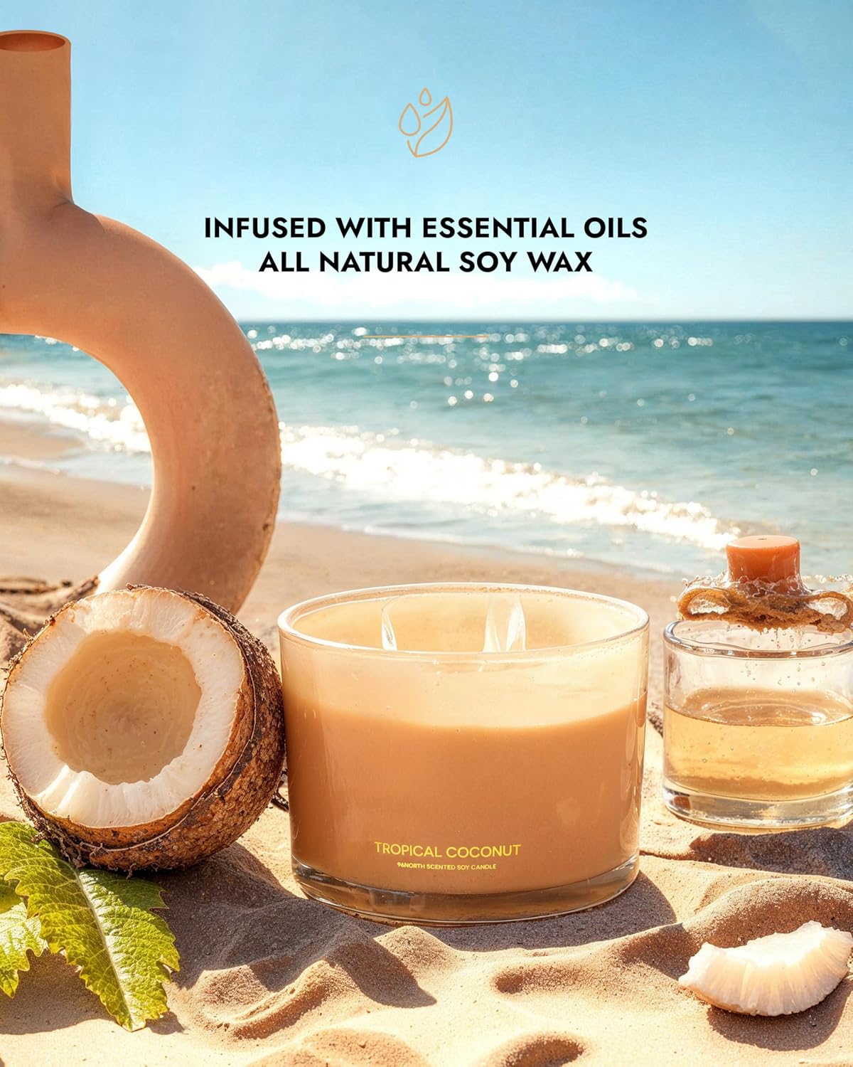 96NORTH Luxury Vanilla Soy Candles | Large 3 Wick Jar Candle | Up to 50 Hours Burning Time | 100% Natural Soy Wax | Relaxing Aromatherapy Aesthetic Candle | Housewarming Gift for Men and Women