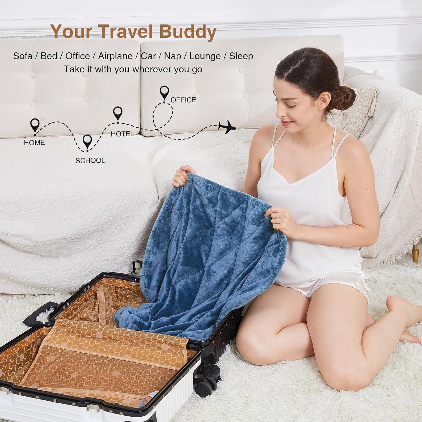 Alomidds Weighted Lap Blanket 7lbs, Cozy Breathable Flannel Weighted Lap Pad for Adults, Small Weighted Blanket for Travel, Couch, Green, 29" x 24"