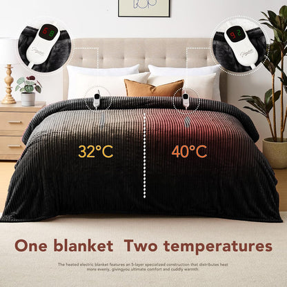 Homemate Heated Blanket Electric Throw - 50"x60" Heating Blanket Throw 1/2/4/6/8 Hours Auto-Off 10 Heat Levels Over-Heat Protection Soft Flannel Sherpa Heater ETL Certification
