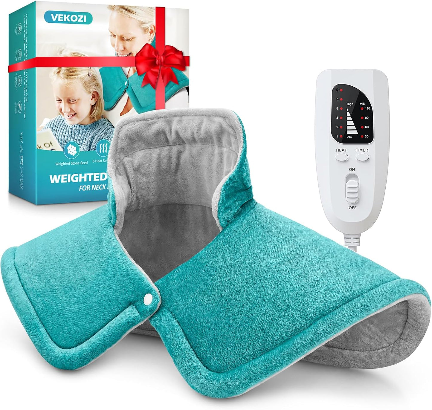 Heating Pad for Neck and Shoulders and Back, Mothers Day Gifts for Mom Wife Grandma, Birthday Gifts for Women, Weighted Neck Heating Pads, Large Heat Pad, 6 Heat Settings 4 Auto-Off, 17"x23" Blue