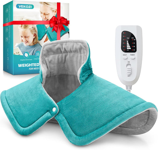Heating Pad for Neck and Shoulders and Back, Mothers Day Gifts for Mom Wife Grandma, Birthday Gifts for Women, Weighted Neck Heating Pads, Large Heat Pad, 6 Heat Settings 4 Auto-Off, 17"x23" Blue
