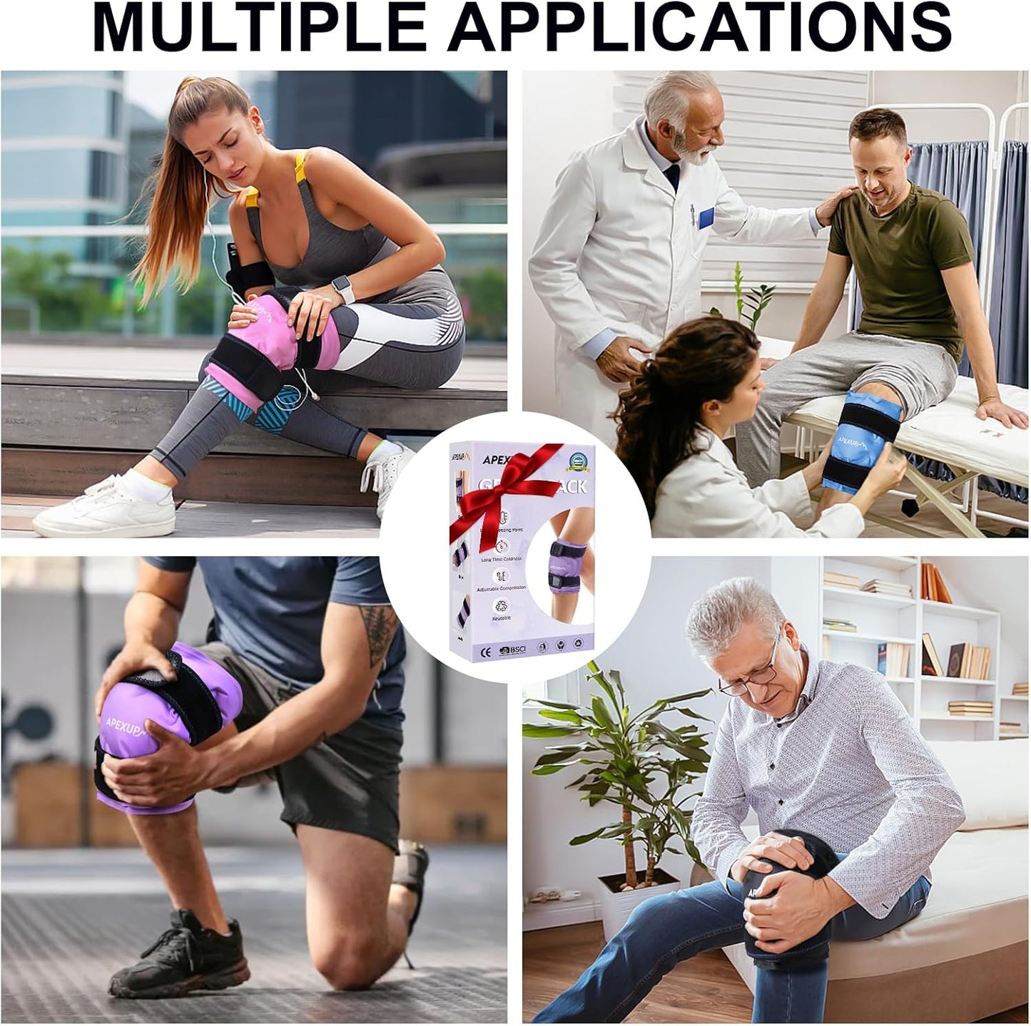 APEXUP Ice Pack for Knee Pain Relief, Large Reusable Wrap After Surgery, Flexible Gel Cold Pack for Injuries, Pain Relief for Back, Shoulder, Elbow, Ankle and Leg (Blue, L, 1PK)