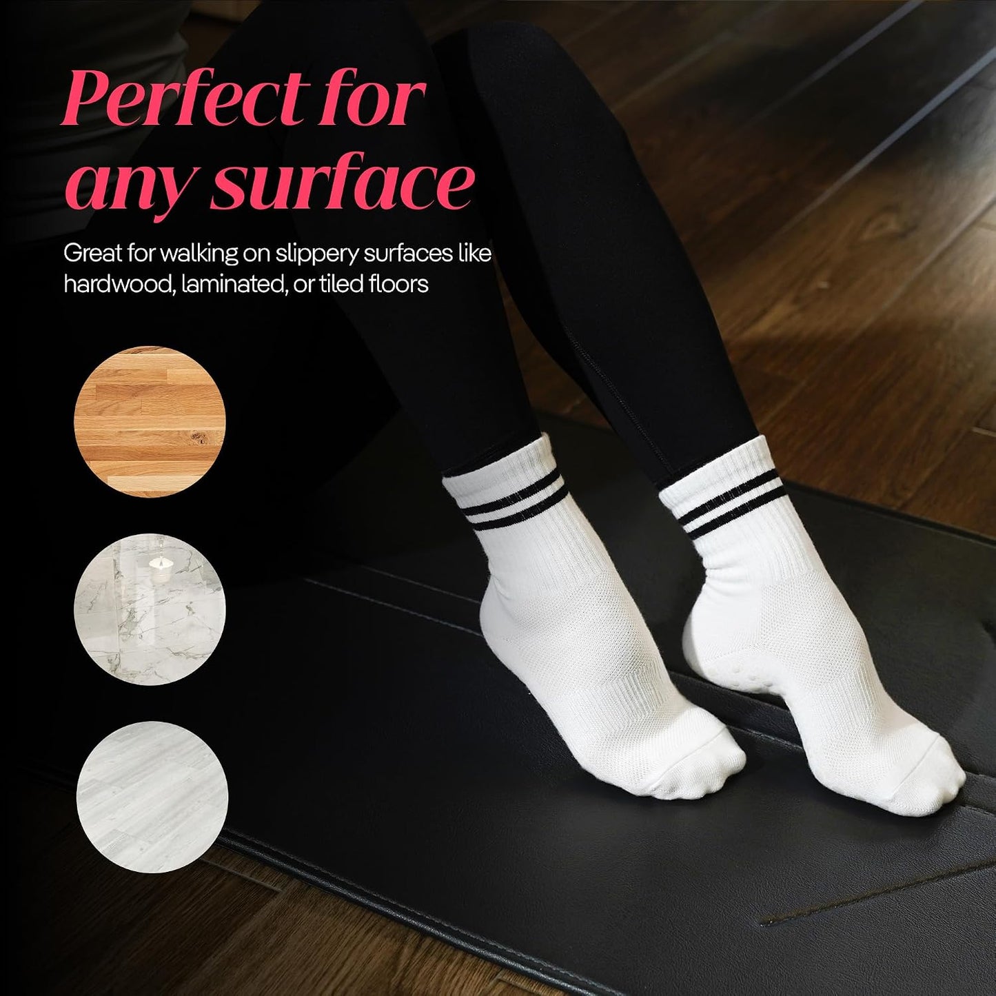 COOLMATE Pilates Socks with Grips for Women, Yoga Socks, Crew Non Slip Women for Barre, Pilates Gifts for Women - Colors A