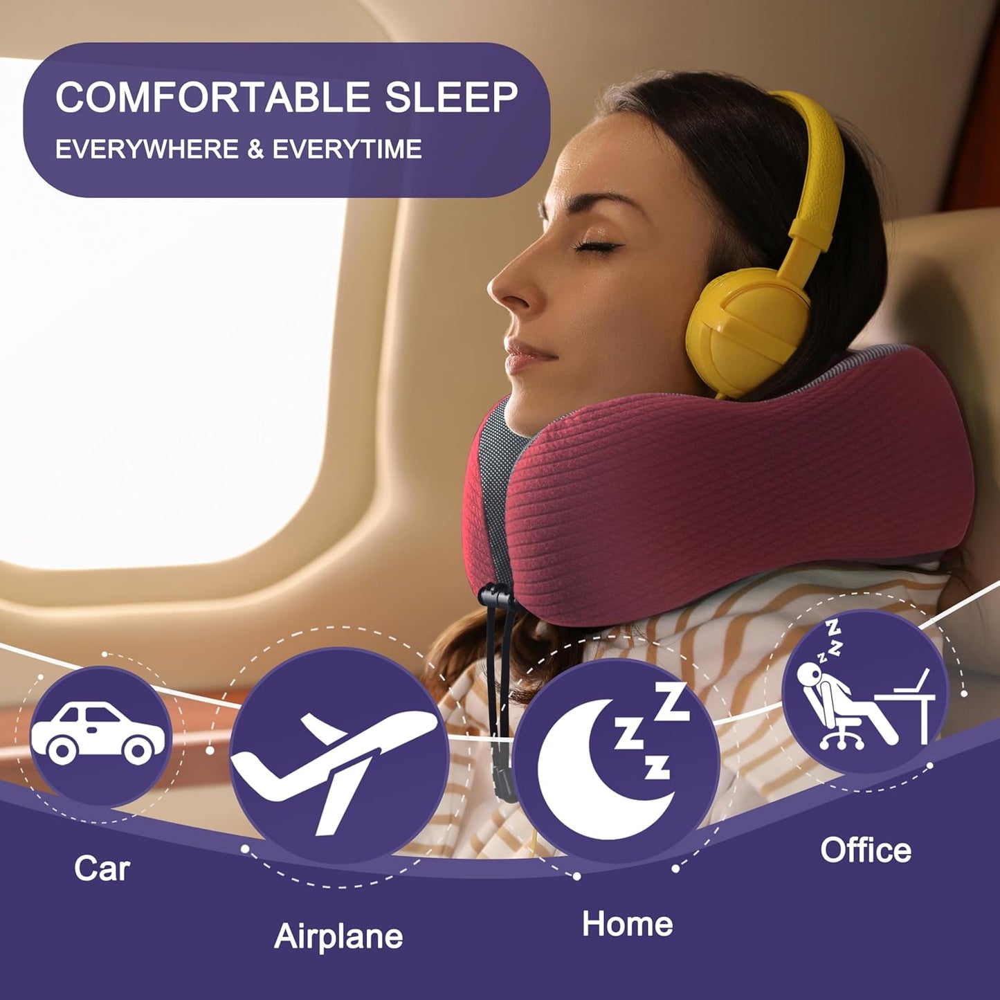 napfun Neck Pillow for Traveling, Upgraded Travel Neck Pillow for Airplane 100% Pure Memory Foam Travel Pillow for Flight Headrest Sleep, Portable Plane Accessories, Light Grey