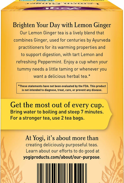 Yogi Tea Lemon Ginger Tea - 16 Bags per Pack (6 Packs) - Organic Ginger Root Tea to Support Healthy Digestion - Includes Lemongrass, Lemon Flavor, Licorice Root, Lemon Peel & More