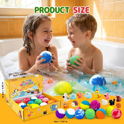 Bath Bombs for Kids with Surprise Toys Inside, 12 Pack Natural Bubble Bath Fizzy Gift Set for Girls Boys Organic,Kids Safe Halloween Birthday Christmas and Party Favor Stocking Stuffers