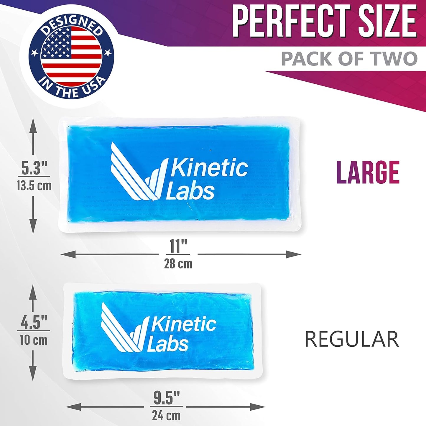 Ice Packs for Injuries Reusable (2 Pack) – Flexible Gel Ice Pack for Knee, Shoulder, Back – Soft Hot & Cold Therapy – Kinetic Labs