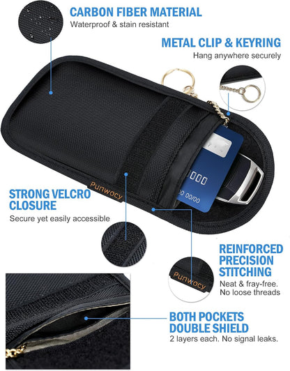 Faraday Bags for Phones & Car Key Fobs, Signal Blocking, 2-Pack