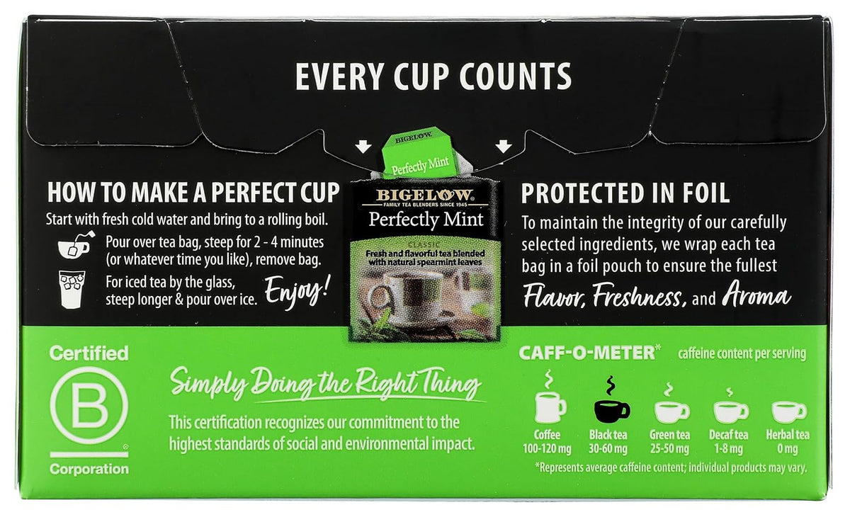 Bigelow Tea Perfectly Mint Black Tea, Caffeinated, 20 Total Tea Bags