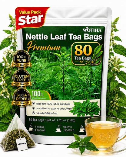 WOTIHA Stinging Nettle Leaf Tea Bags, 80 Count, Caffeine-Free Herbal Tea