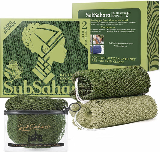SubSahara African Net Sponge, 2 Pack 45-Inch Exfoliating Bath Scrubber