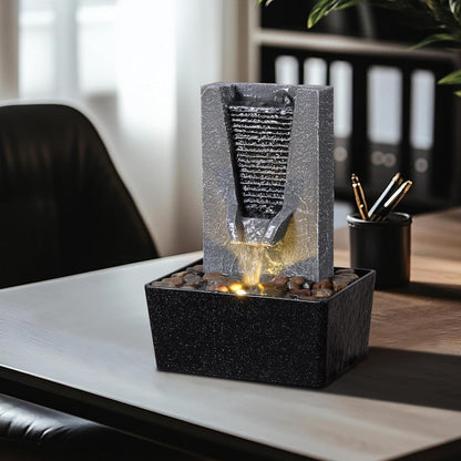 Tabletop Water Fountain Indoor Desktop Waterfall with Warm LED Light