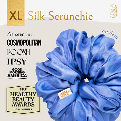 Silk Scrunchies for Women Ponytail Holders – Oversized Mulberry Silk Scrunchies – Extra Large No Damage Hair Ties for Curly, Thick, and Thin - Hair Accessories for Women – Black, XL By Curlfriend
