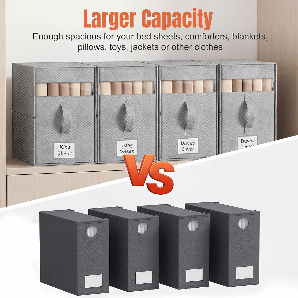 Large Bed Sheet Organizers and Storage for Linen Closet, Grey