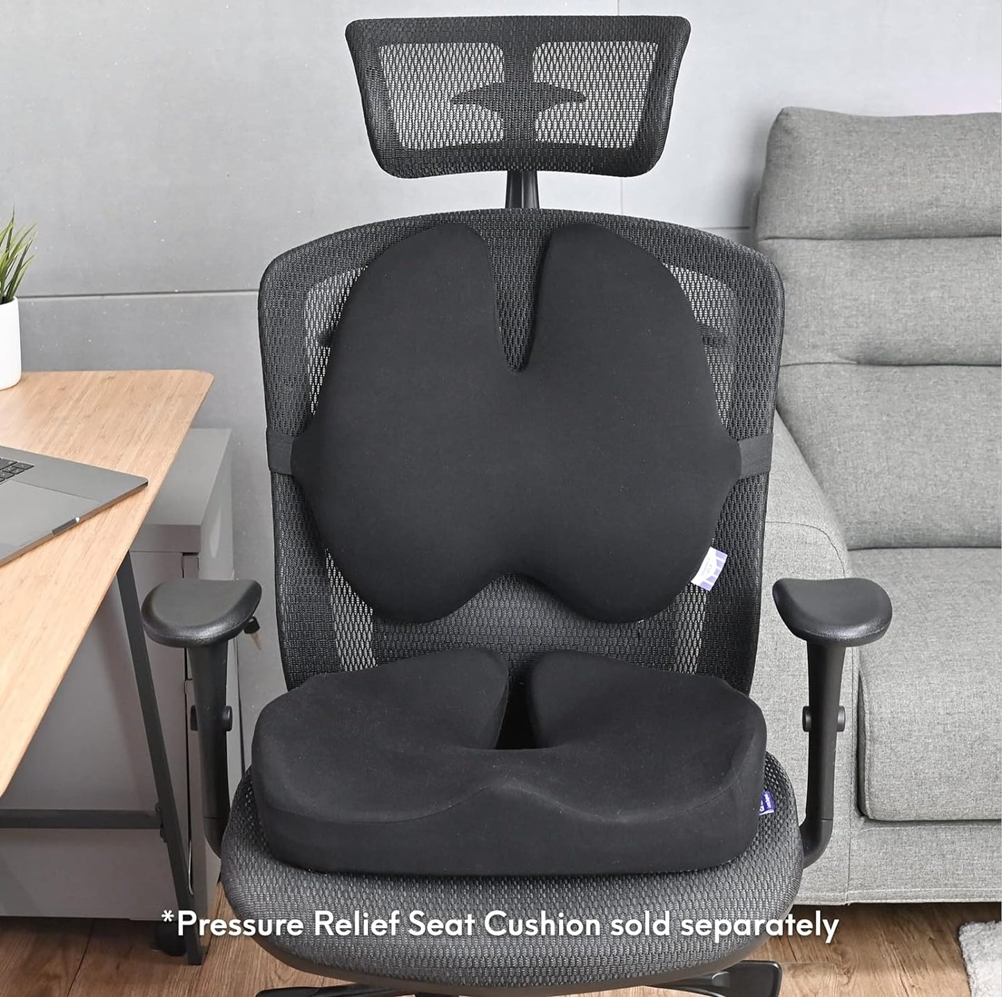 C CUSHION LAB Extra Dense Lumbar Pillow - Patented Ergonomic Multi-Region Firm Back Support for Lower Back Pain Relief - Lumbar Support Cushion with Strap for Office Chair, Car, Sofa, Plane - Black